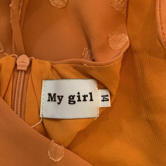 My Girl from Hello Molly Orange Floral Cowl Neck Dress - Tie up Back - Size 14 - Picture 6 of 10